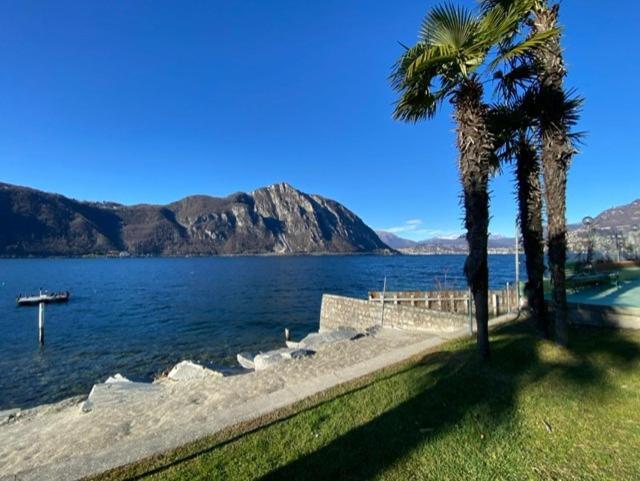 Luganersee, Pool, Strand, Parkplatz, Suite Bissone Exterior photo